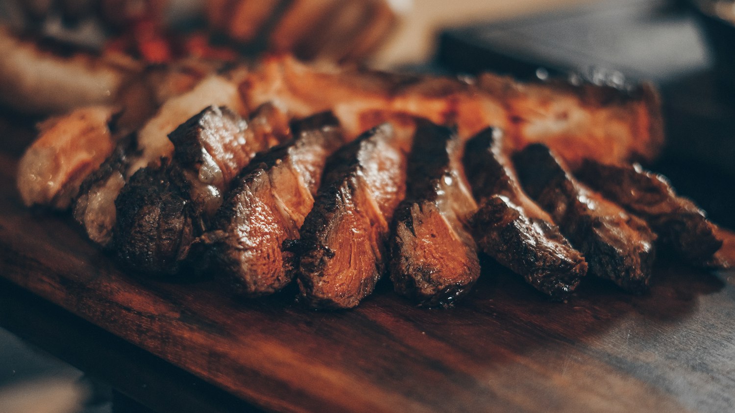 Grilled meat on a board