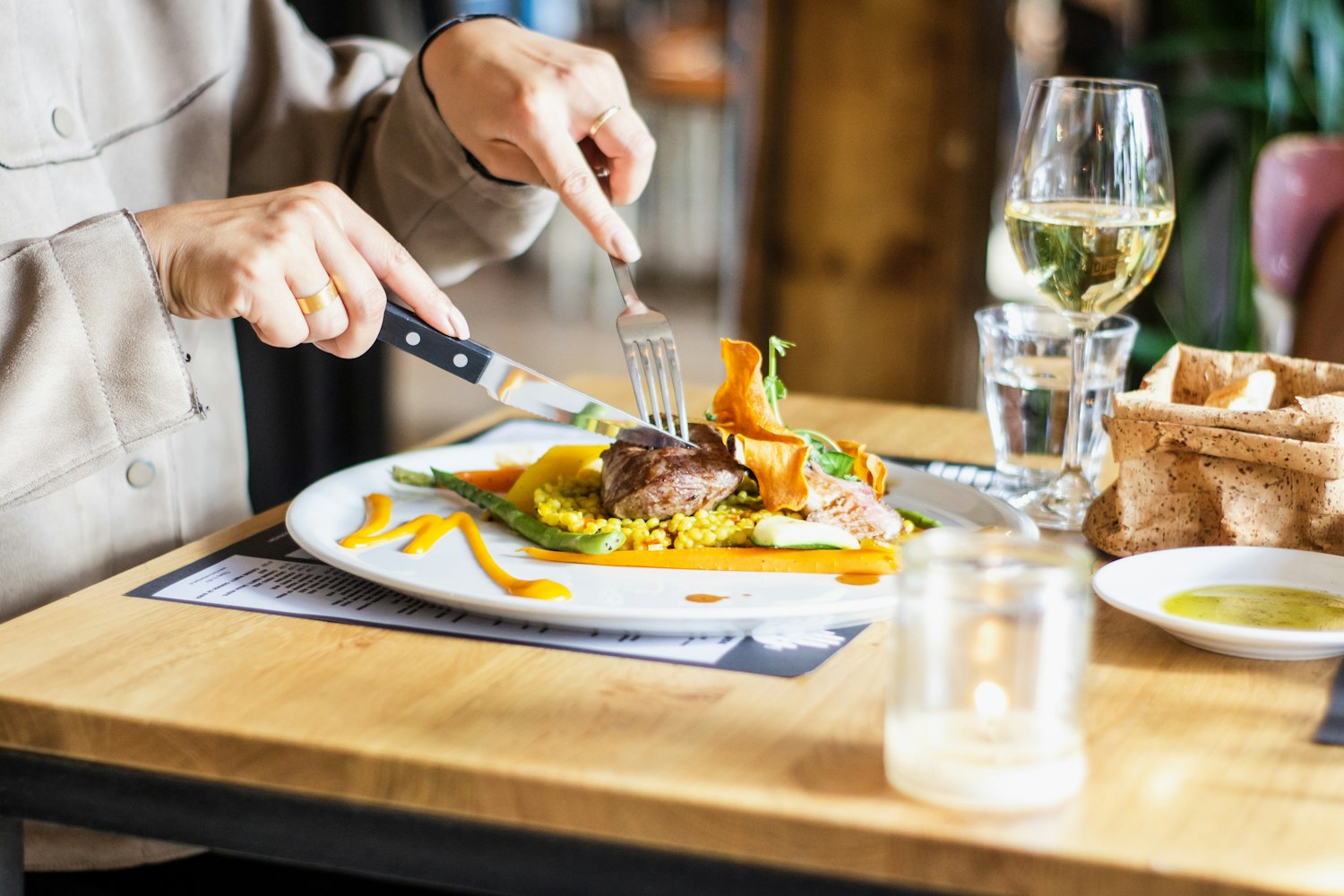 People sharing a meal at a table